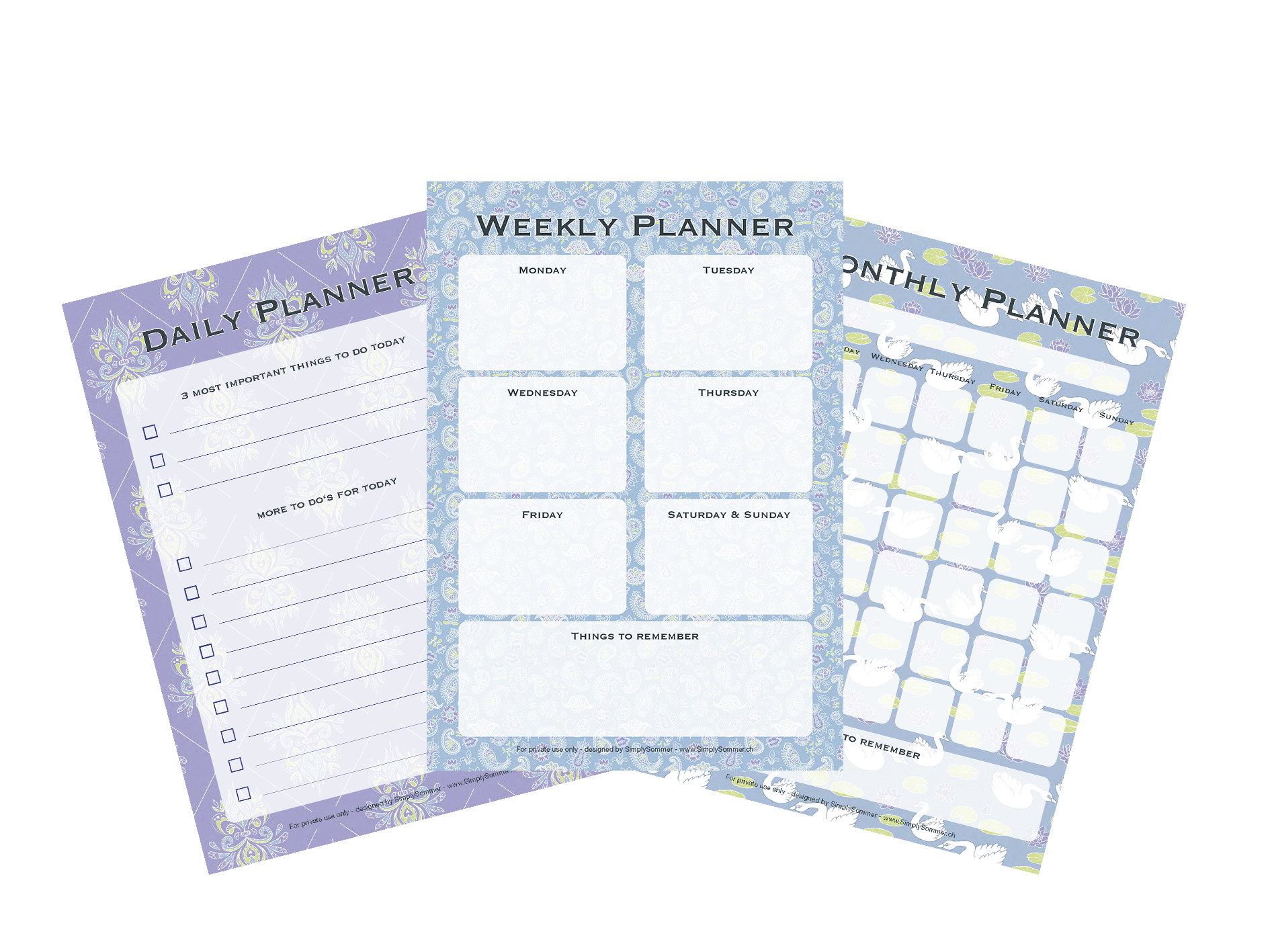 Picture of planner sheets